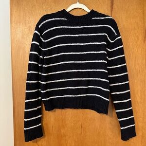 Vince Black and White Striped Crew Neck Sweater